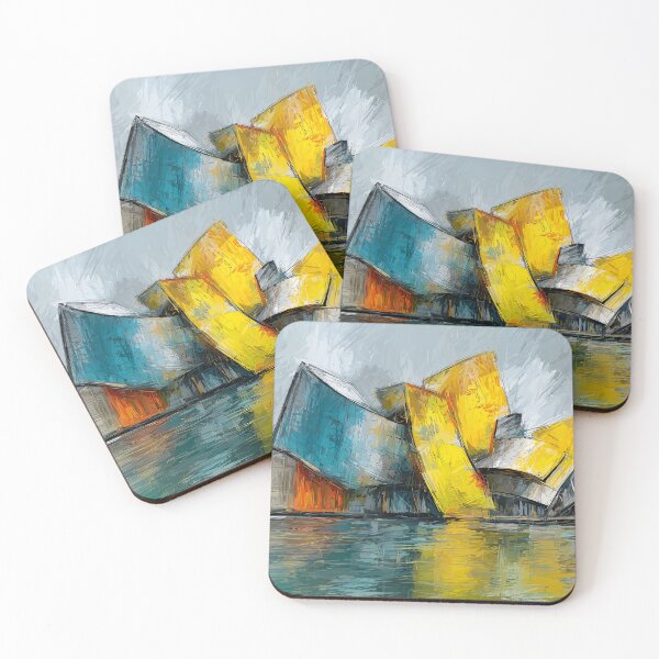 Item preview, Abstract Architectural Building in Bold Blue Yellow and Orange Reflected on Water designed and sold by OlfactoART Studio.