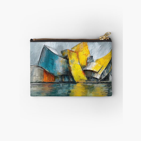 Item preview, Abstract Architectural Building in Bold Blue Yellow and Orange Reflected on Water designed and sold by OlfactoART Studio.
