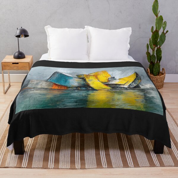 Item preview, Abstract Architectural Building in Bold Blue Yellow and Orange Reflected on Water designed and sold by OlfactoART Studio.