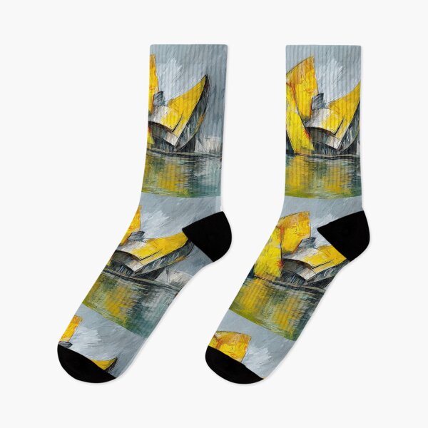Item preview, Abstract Architectural Building in Bold Blue Yellow and Orange Reflected on Water designed and sold by OlfactoART Studio.