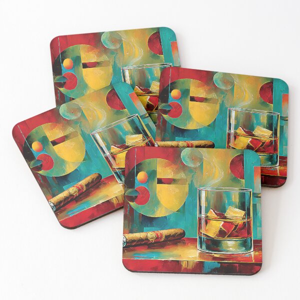 Item preview, Savor Whiskey On the Rocks and Ignite a Cigar Amid Bold Geometric Colors designed and sold by OlfactoART Studio.