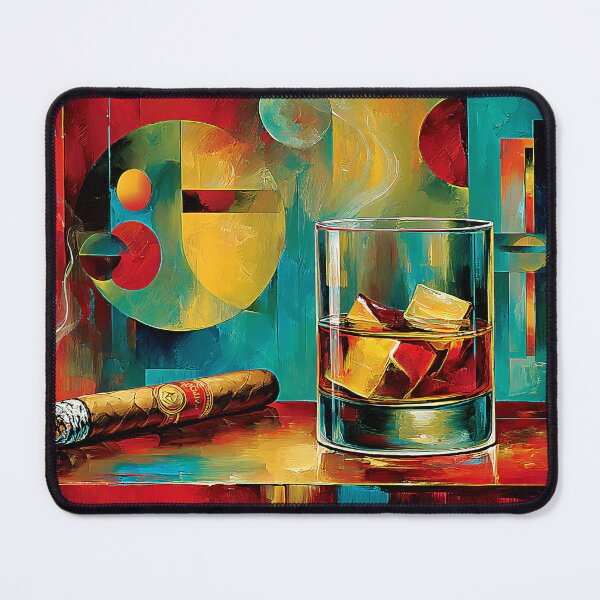 Item preview, Savor Whiskey On the Rocks and Ignite a Cigar Amid Bold Geometric Colors designed and sold by OlfactoART Studio.