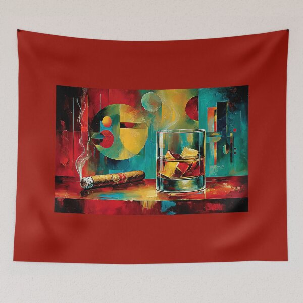 Item preview, Savor Whiskey On the Rocks and Ignite a Cigar Amid Bold Geometric Colors designed and sold by OlfactoART Studio.
