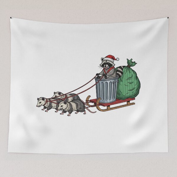Item preview, Trash Holiday Raccoon and Opossum Sledding Chaos designed and sold by TeeARTHY.
