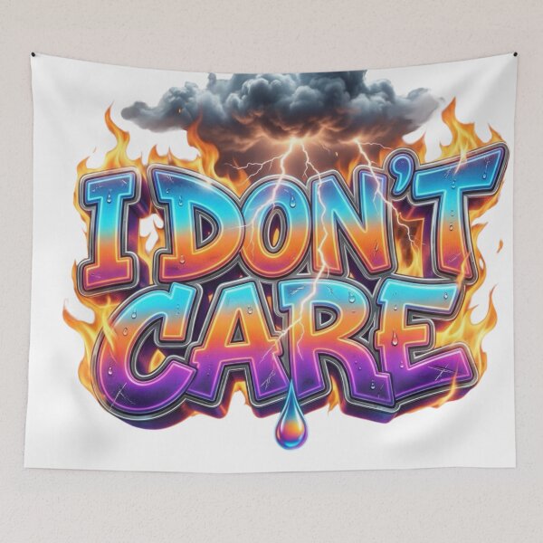 Item preview, I Don't Care Fiery Lightning Grunge Attitude Slogan designed and sold by VandalMuse.
