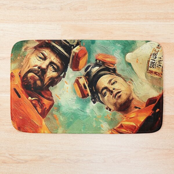 Item preview, Modern Anti-Heroes Orange Hazmat Suit Art | Overhead View Chemical Lab Painting | Gritty TV Drama designed and sold by Art's Diner.