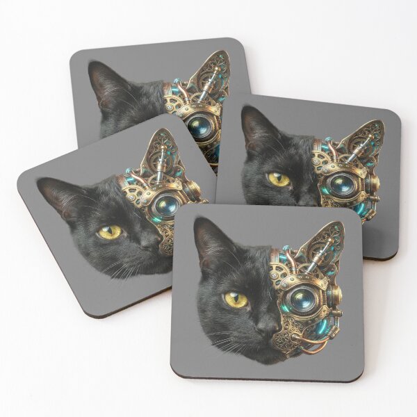 Item preview, Steampunk Black Cat – Mechanical Cyborg Feline designed and sold by str33ty.ltd.