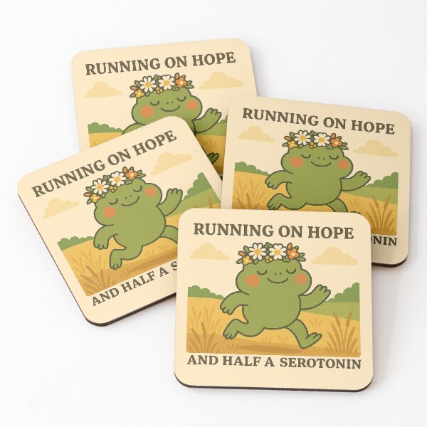 Item preview, Running on Hope and Half a Serotonin – Cute Frog Quote Art designed and sold by Florarts.