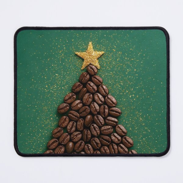 Item preview, Coffee Bean Christmas Tree – Dark Green Background with Gold Star and Sparkles, Cafe Holiday Decoration designed and sold by EmeraldeaDesign.