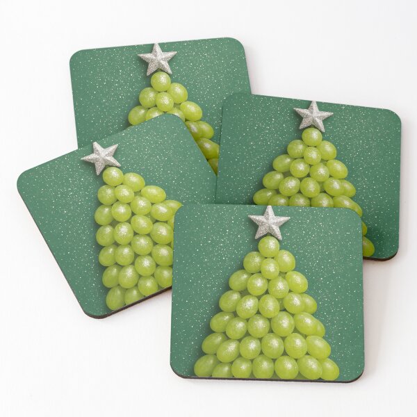 Item preview,  Green Grape Christmas Tree with Silver Star – Sparkling Holiday Decoration on Green Background designed and sold by EmeraldeaDesign.