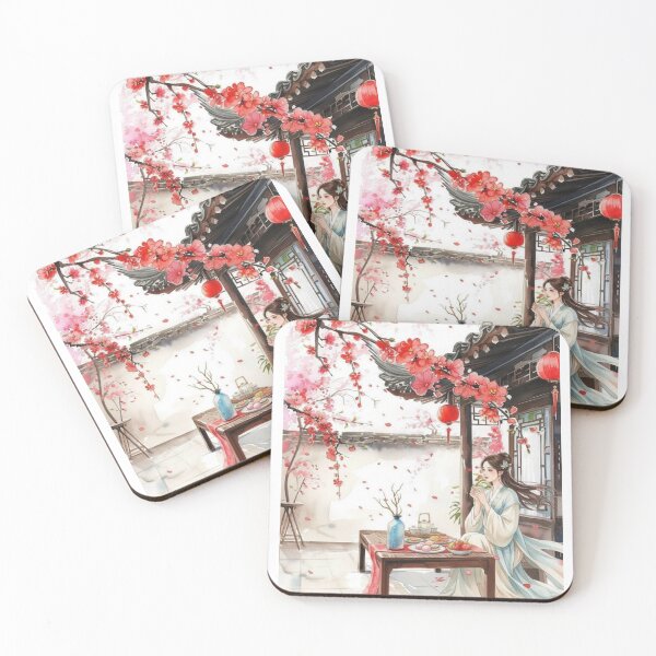 Item preview, Spring Tea Time | Elegant Woman Under Cherry Blossoms designed and sold by chunzartshop.