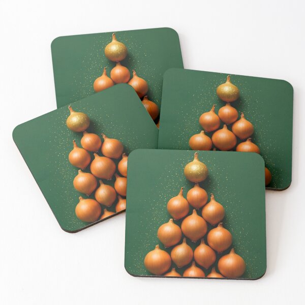 Item preview, Golden Onion Christmas Tree – Triangular Vegetable Holiday Illustration designed and sold by EmeraldeaDesign.