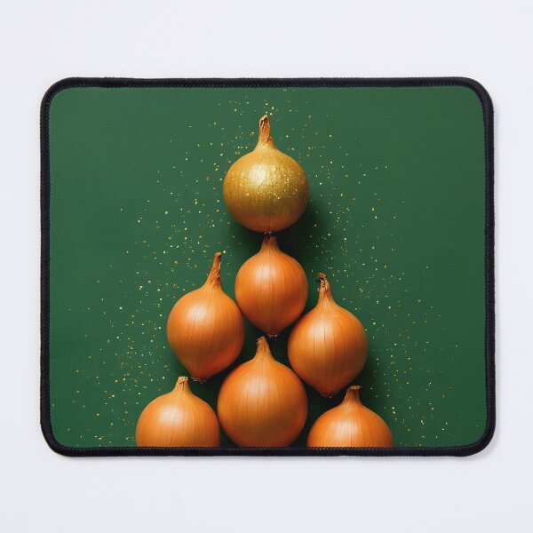 Item preview, Golden Onion Christmas Tree – Triangular Vegetable Holiday Illustration designed and sold by EmeraldeaDesign.