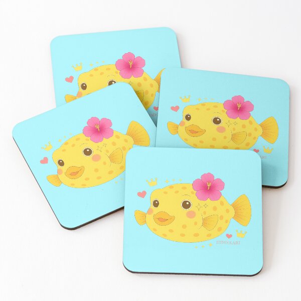 Item preview, Yellow Boxfish and hibiscus - Solid Blue designed and sold by HIMEKARI.