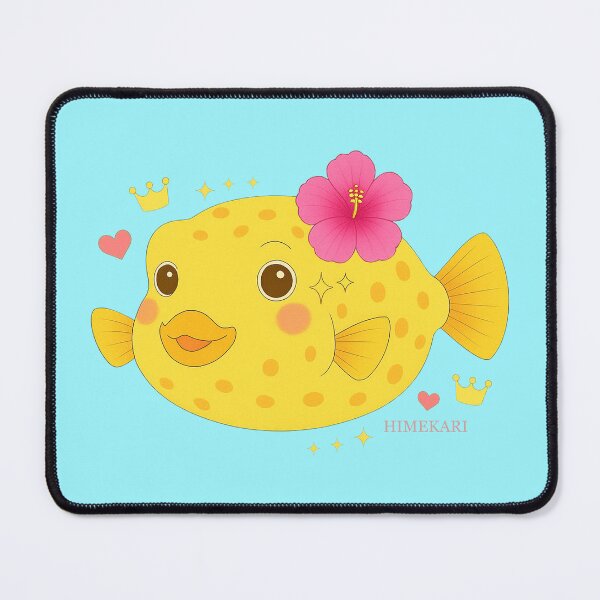 Item preview, Yellow Boxfish and hibiscus - Solid Blue designed and sold by HIMEKARI.
