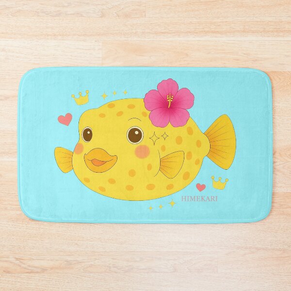 Item preview, Yellow Boxfish and hibiscus - Solid Blue designed and sold by HIMEKARI.