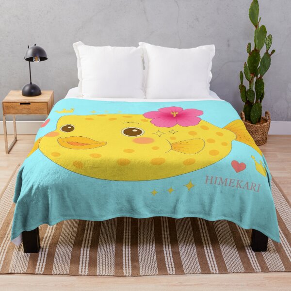Item preview, Yellow Boxfish and hibiscus - Solid Blue designed and sold by HIMEKARI.