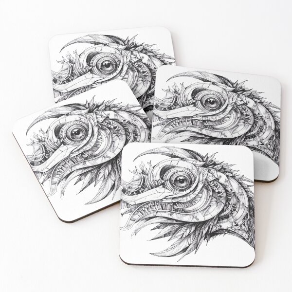 Item preview, Feathered Mechanical Face – Intricate Monochrome Illustration designed and sold by NizuCaCi.