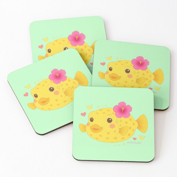 Item preview, Yellow Boxfish with Hibiscus - Solid Mint designed and sold by HIMEKARI.