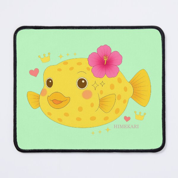 Item preview, Yellow Boxfish with Hibiscus - Solid Mint designed and sold by HIMEKARI.