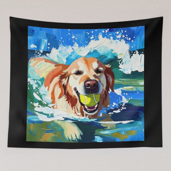 Item preview, Happy Golden Retriever Swimming with Tennis Ball designed and sold by ChrisButler.