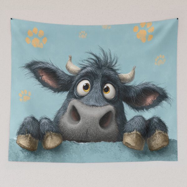 Item preview, Black Angus Cow Peeking over Wall 01 designed and sold by Elisabeth Lucas.