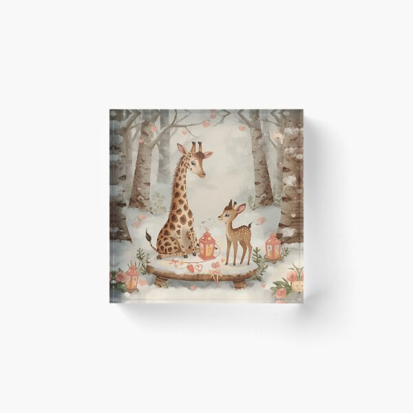 Item preview, Valentine’s Giraffe & Fawn Couple • Whimsical Heart Charm Prep Art designed and sold by WildlifeWhimsy.