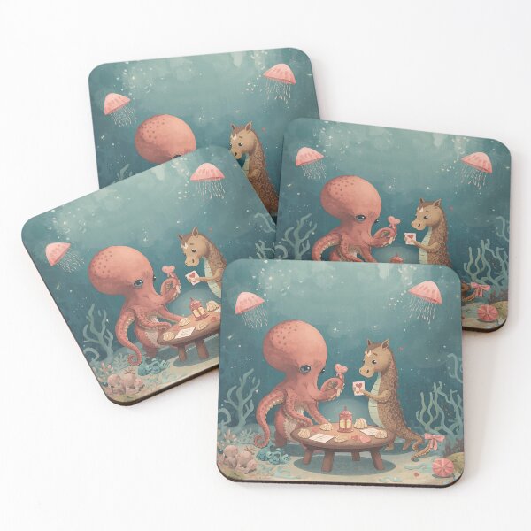 Item preview, Valentine’s Octopus & Seahorse Couple • Whimsical Underwater Heart Prep Art designed and sold by WildlifeWhimsy.