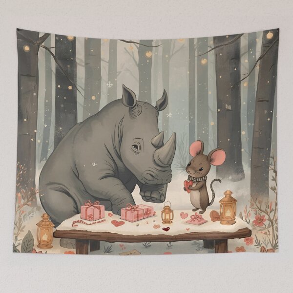 Item preview, Valentine’s Rhino & Mouse Couple • Whimsical Heart Box Prep Art designed and sold by WildlifeWhimsy.