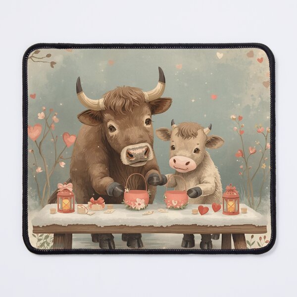 Item preview, Valentine’s Ox & Calf Couple • Whimsical Heart Basket Prep Art designed and sold by WildlifeWhimsy.
