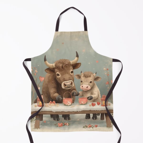 Item preview, Valentine’s Ox & Calf Couple • Whimsical Heart Basket Prep Art designed and sold by WildlifeWhimsy.