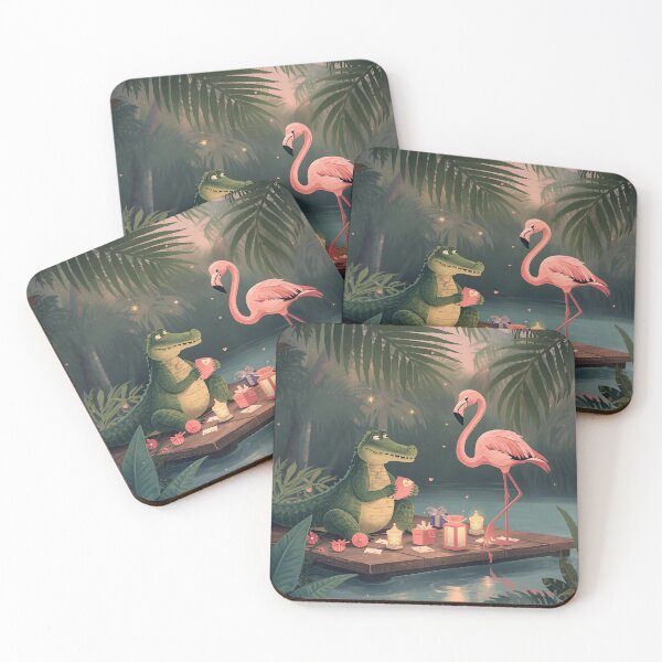 Item preview, Valentine’s Crocodile & Flamingo Couple • Whimsical Heart Card Prep Art designed and sold by WildlifeWhimsy.