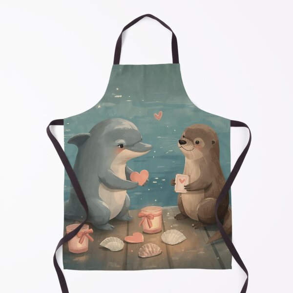 Item preview, Valentine’s Dolphin & Otter Couple • Whimsical Seaside Heart Prep Art designed and sold by WildlifeWhimsy.