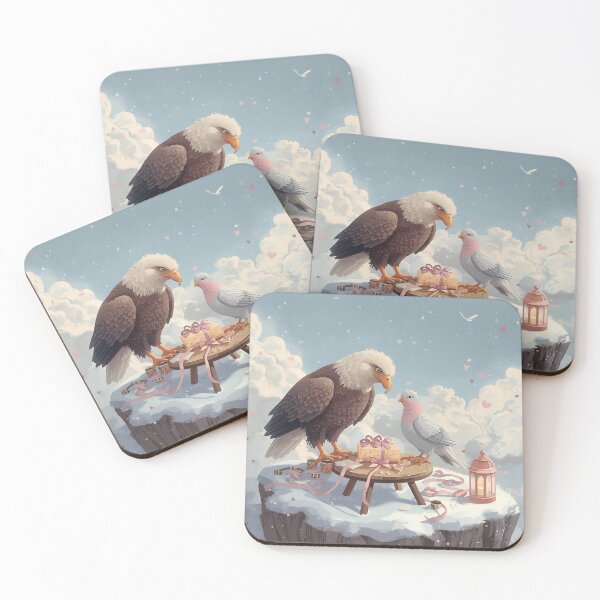 Item preview, Valentine’s Eagle & Dove Couple • Whimsical Heart Ribbon Sky Prep Art designed and sold by WildlifeWhimsy.