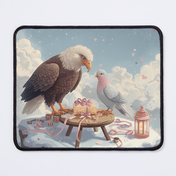 Item preview, Valentine’s Eagle & Dove Couple • Whimsical Heart Ribbon Sky Prep Art designed and sold by WildlifeWhimsy.