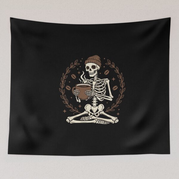 Item preview, Skeleton Drinking Coffee in Lotus Pose designed and sold by GALLERYCREATOR.