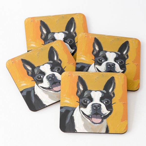 Item preview, Happy Boston Terrier Portrait in Bold Yellow Abstract Style designed and sold by ChrisButler.