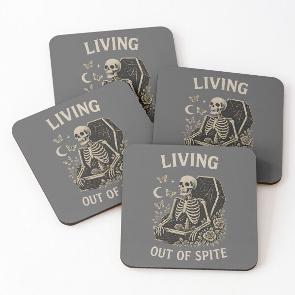 Item preview, Living Out of Spite – Gothic Skeleton Coffin Dark Humor Art designed and sold by The Spooky Duck.