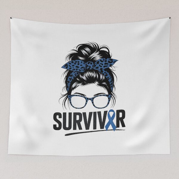 Item preview, Survivor Messy bun Blue Colon Cancer Awareness Bleached designed and sold by SIGORDESIGN.