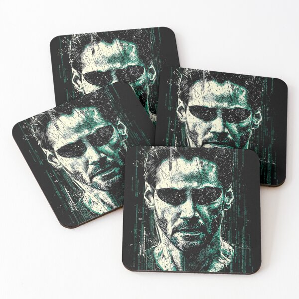 Item preview, Neo The Matrix Keanu Reeves The One Thomas Anderson Trench Coat Sunglasses Bullet Time Red Pill Blue Pill Agent Smith Fan Art Portrait Poster T-Shirt Sticker Gift designed and sold by Senpaiwaves.