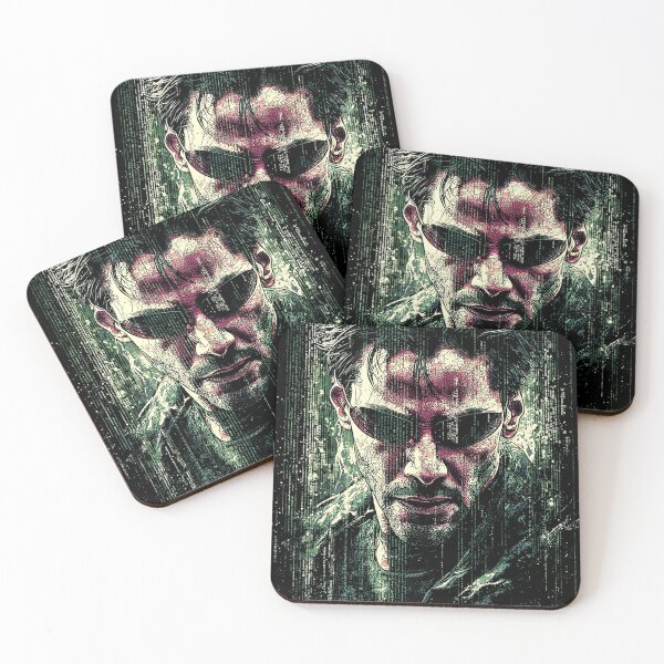 Item preview, Neo The Matrix Keanu Reeves The One Thomas Anderson Trench Coat Sunglasses Bullet Time Red Pill Blue Pill Agent Smith Fan Art Portrait Poster T-Shirt Sticker Gift designed and sold by Senpaiwaves.