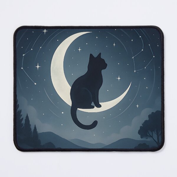 Item preview, Moon Cat – Celestial Night Familiar Illustration designed and sold by CurioCabinetCo.
