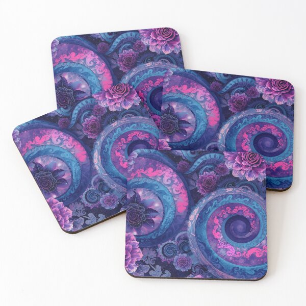 Item preview, Psychedelic pattern: flowers, roses, spirals in purple, pink, and light blue designed and sold by angel-cat-22.