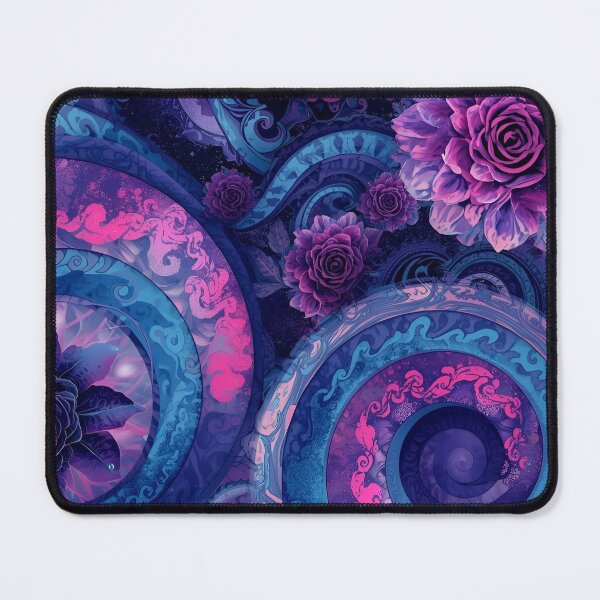 Item preview, Psychedelic pattern: flowers, roses, spirals in purple, pink, and light blue designed and sold by angel-cat-22.