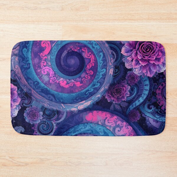 Item preview, Psychedelic pattern: flowers, roses, spirals in purple, pink, and light blue designed and sold by angel-cat-22.