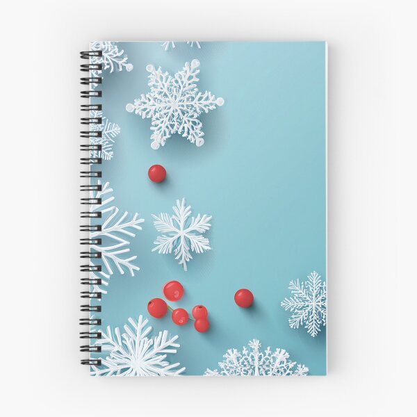 Item preview, Festive holiday snowflakes and red berries, cool blue background, minimalist blue colour palette, holiday watercolor painting, winter holiday season decor  designed and sold by navitalidesign.