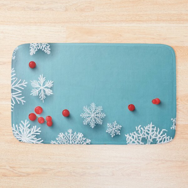 Item preview, Festive holiday snowflakes and red berries, cool blue background, minimalist blue colour palette, holiday watercolor painting, winter holiday season decor  designed and sold by navitalidesign.
