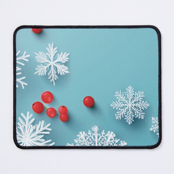 Item preview, Festive holiday snowflakes and red berries, cool blue background, minimalist blue colour palette, holiday watercolor painting, winter holiday season decor  designed and sold by navitalidesign.