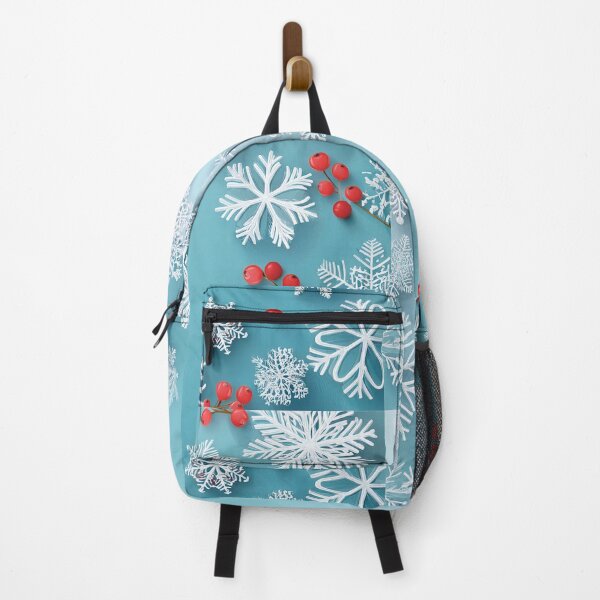 Item preview, Festive holiday snowflakes and red berries, cool blue background, minimalist blue colour palette, holiday watercolor painting, winter holiday season decor designed and sold by navitalidesign.