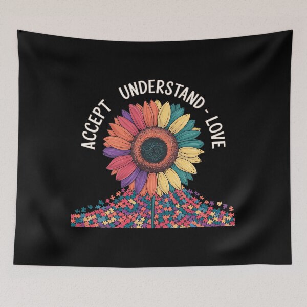 Item preview, Autism Awareness Accept Understand Love ASD Rainbow Flower designed and sold by AsteriskDatBArt.